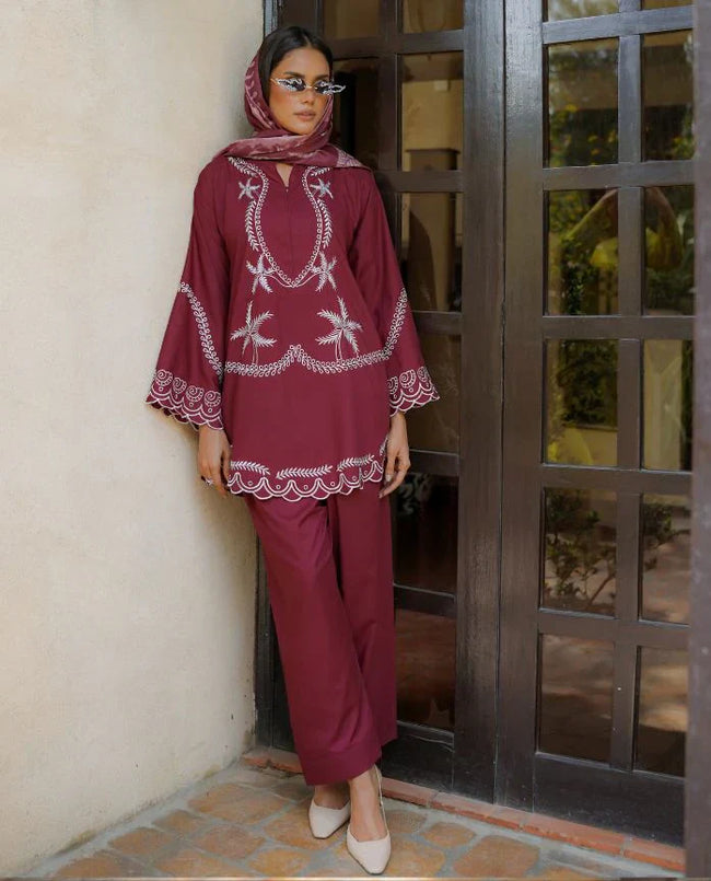 Maroon schiffli DHANAK - BG602 Hover Image